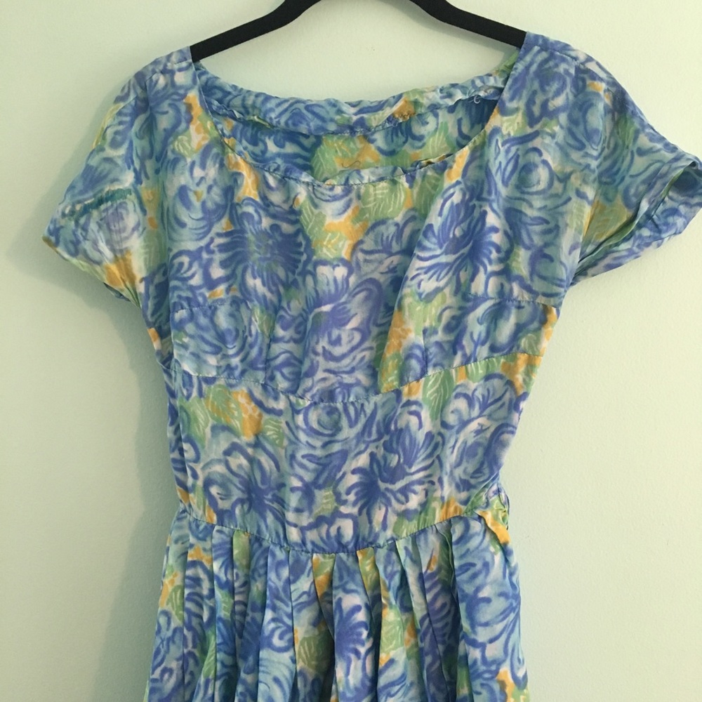 50s bardot floral silk full dress